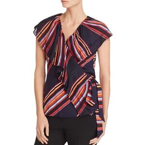 Tory Burch Adelia Top NWT Wrap Silhouette Allover Stripe Ruffle Blouse